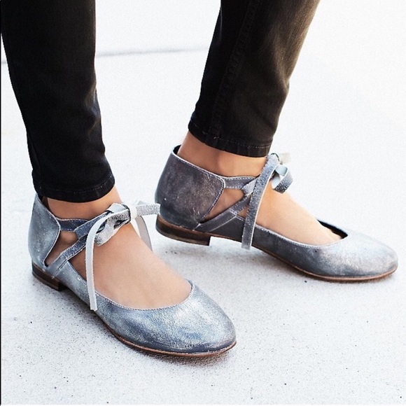 Free People Shoes - Free People Atlas Pewter Silver Ballet Wrap Flats